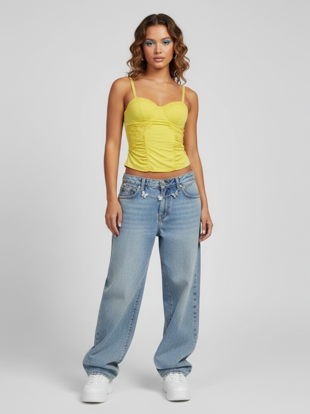 XOXO Y2K Era Yellow Satin Lace Bustier Cami Top M NWT